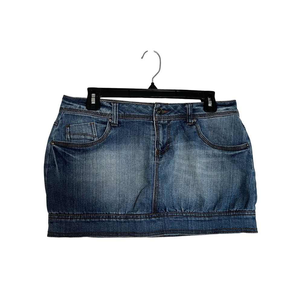 Terranova Womens Denim Mini Skirt Medium Wash Low Rise Y2K Banded Hem‎ Blue M